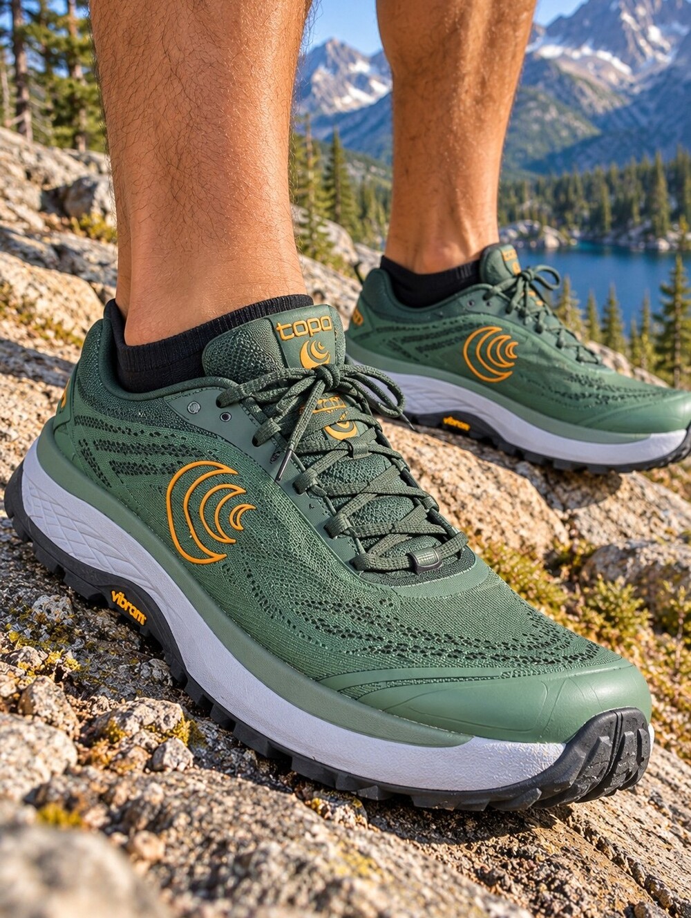 Topo Athletic Pursuit 2 Men’s 8 Green Orange Vibram Trail Running Hiking Shoes